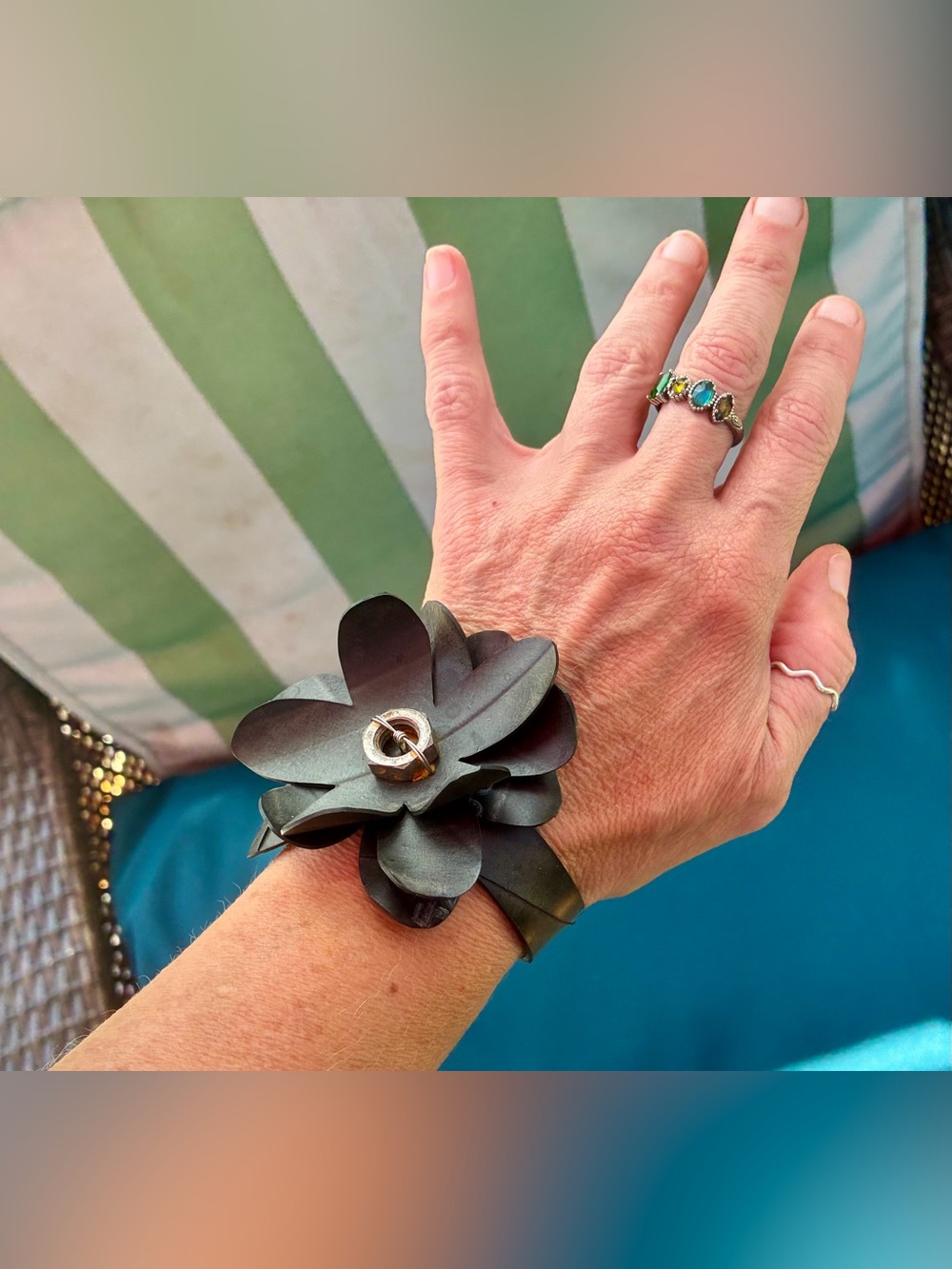 Repurposed Rubber Flower Bracelet  OS